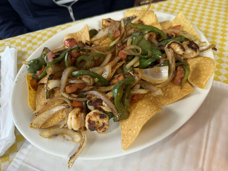Shrimp fajita nachos at Rio Grande Mexican Restaurant, Berea, Kentucky.