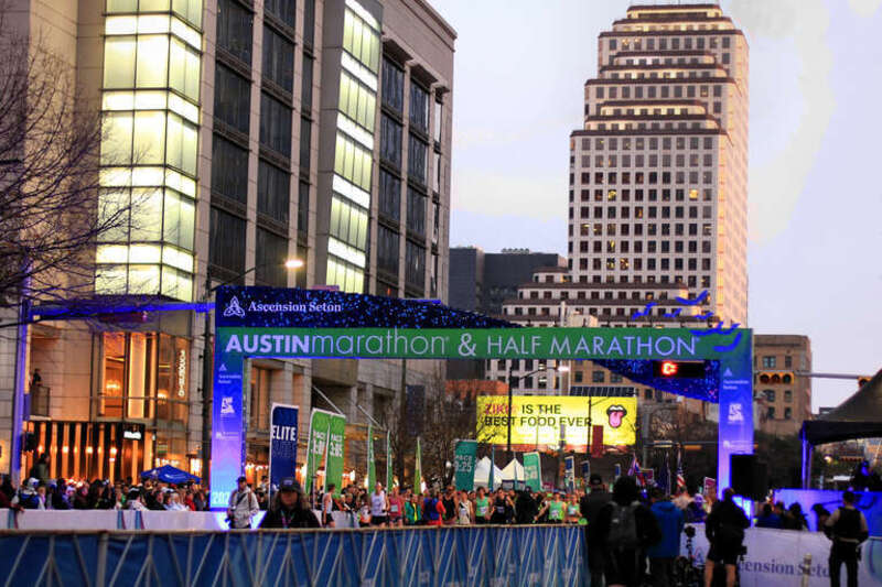 The starting line for the 2023 Austin Marathon in Austin, Texas, United States.