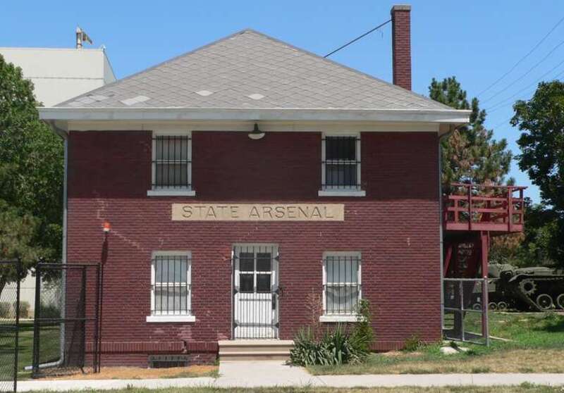 State Arsenal, located on Court Street in former Nebraska State Fairgrounds in Lincoln, Nebraska; seen from the south.