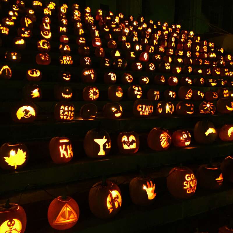 Pumpkins lit on the steps of Old Morrison