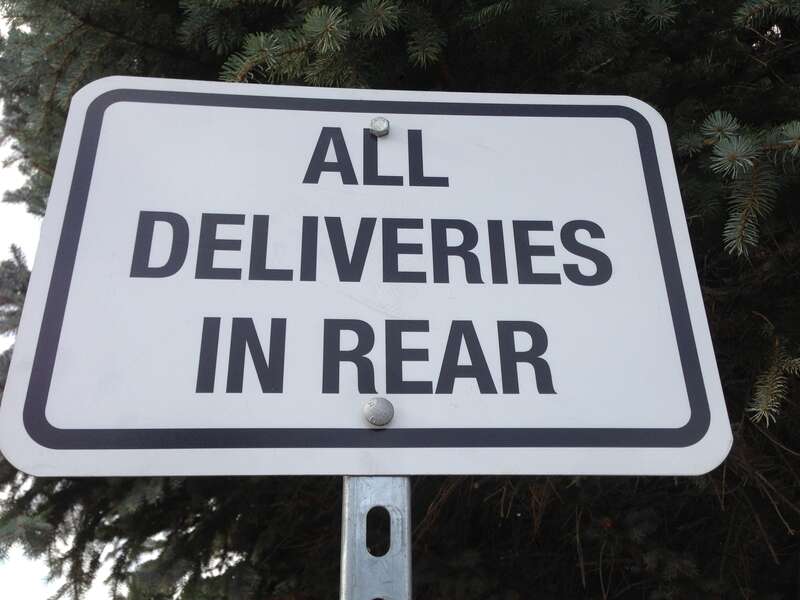 All Deliveries in Rear sign at the Elko Convention Center in Elko, Nevada
