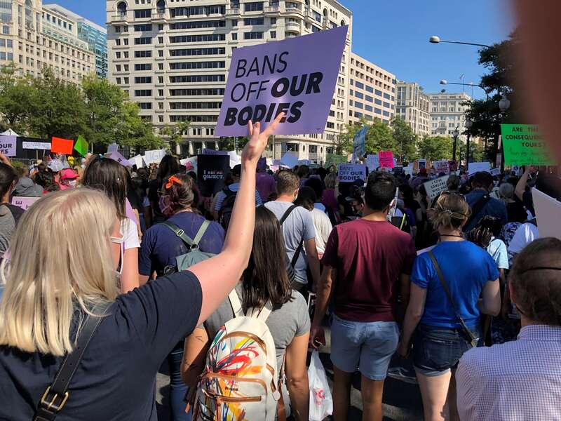 The 2021 Women's March in Washington, D.C. took place on October 2, 2021 in protest against the anti-abortion Heartbeat Act, which had recently been enacted in Texas.  The event began with a rally at Freedom Plaza, and continued with a march down