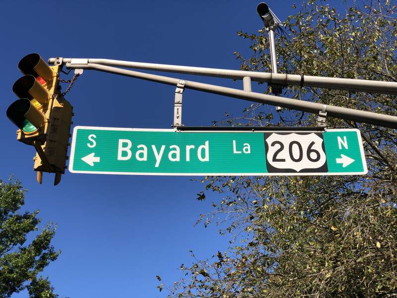 Traffic signal at the intersection of U.S. Route 206 and Mercer County Route 533 (State Road) and Mountain Avenue in Princeton, Mercer County, New Jersey