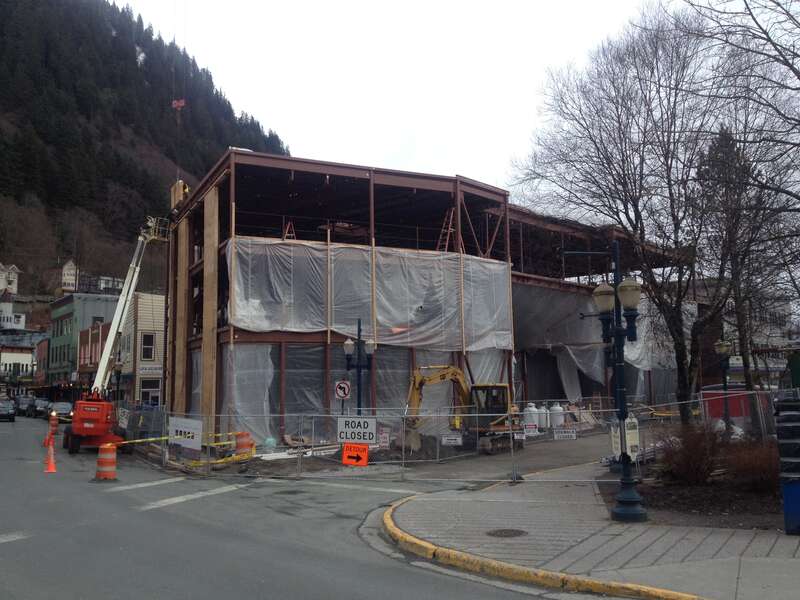 Construction of the Walter Soboleff Building, on Front and Seward St, Juneau Downtown Historic District, Southeast Alaska.