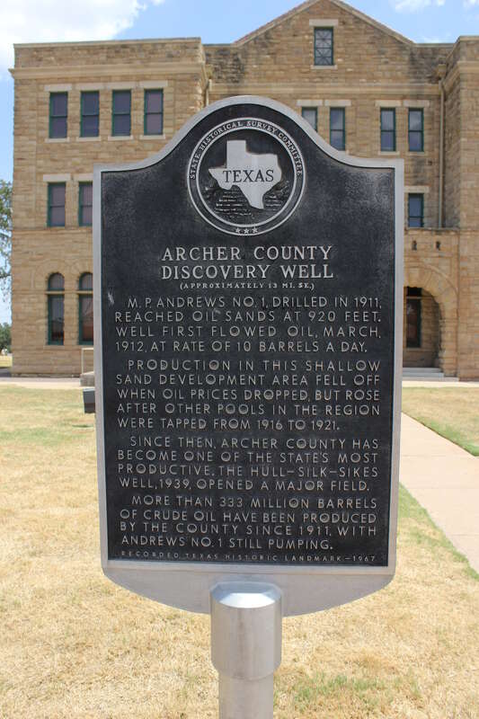 M. P. Andrews No. 1, drilled in 1911, reached oil sands at 920 feet. Well first flowed oil, March, 1912, at rate of 10 barrels a day. Production in this shallow sand development area fell off when oil prices dropped, but rose after other pools in the