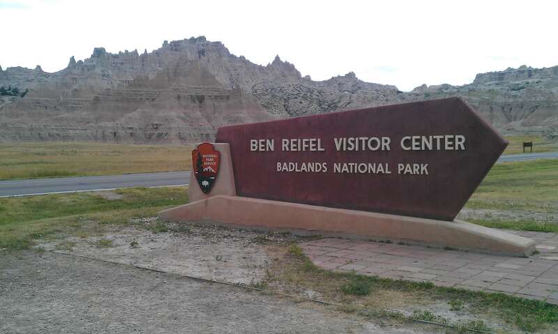 NPS sign for the Ben Reifel Visitor Center  — in Badlands National Park,  South Dakota.