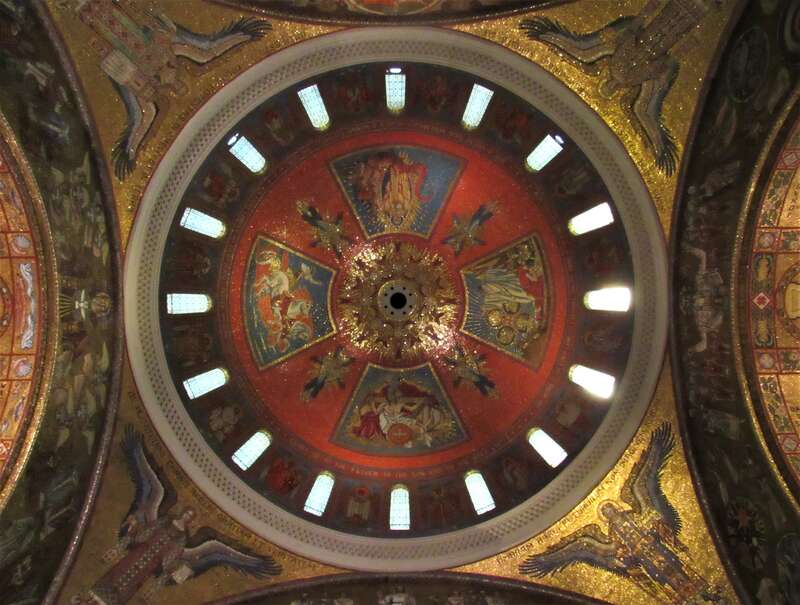 The interior of the main dome in the Cathedral Basilica of St. Louis in St. Louis, Missouri.