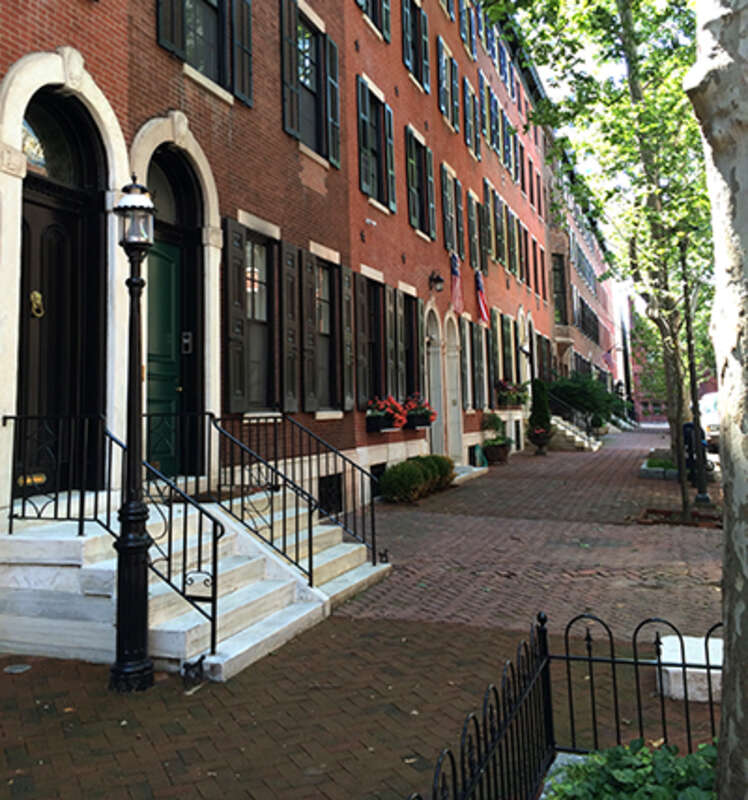Sidewalk on south side of the 1800 block of Delancey Place.