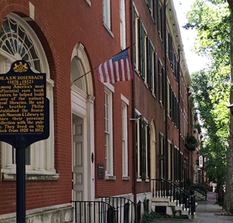 The 2000 block of Delancey Place, with Rosenbach Museum in foreground.