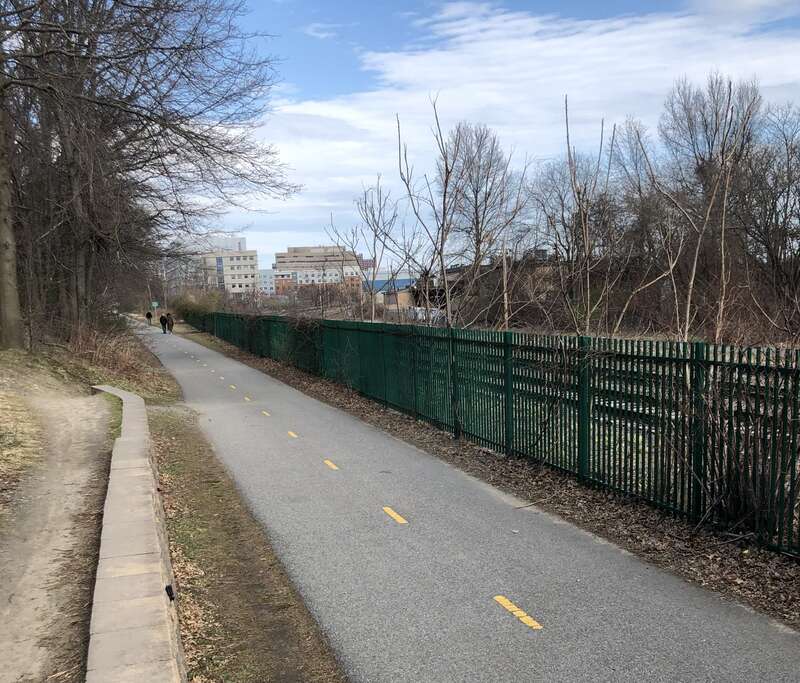 Fitchburg Cutoff Path near Brighton Avenue in April 2020