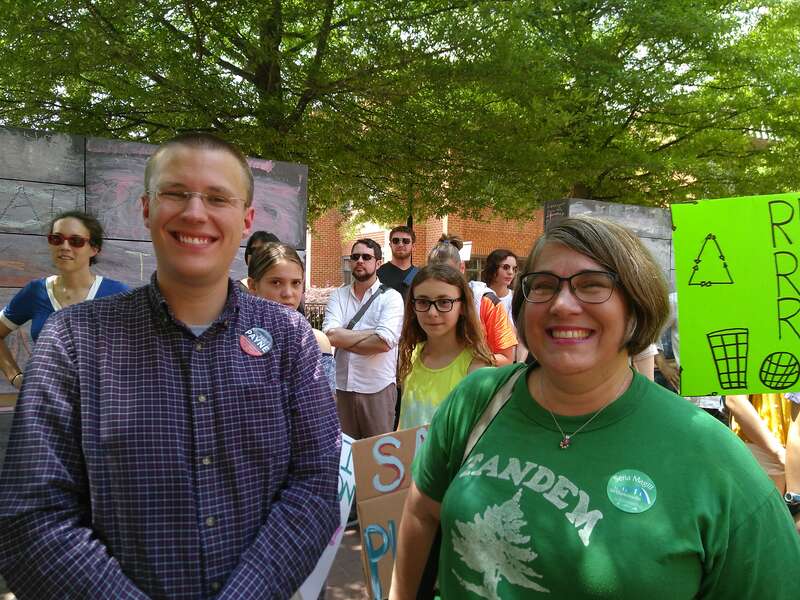 Charlottesville City Council candidates Michael Payne and Sena Magill at the FridaysForFuture Climate Strike in Charlottesville on 24 May 2019