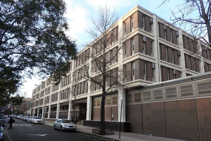 Looking north across West 84th Street at Urban Assembly School for Green Careers
