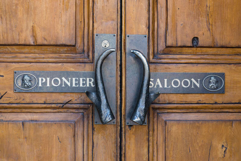 Door handles on the front door of the Pioneer Saloon in Ketchum, Idaho