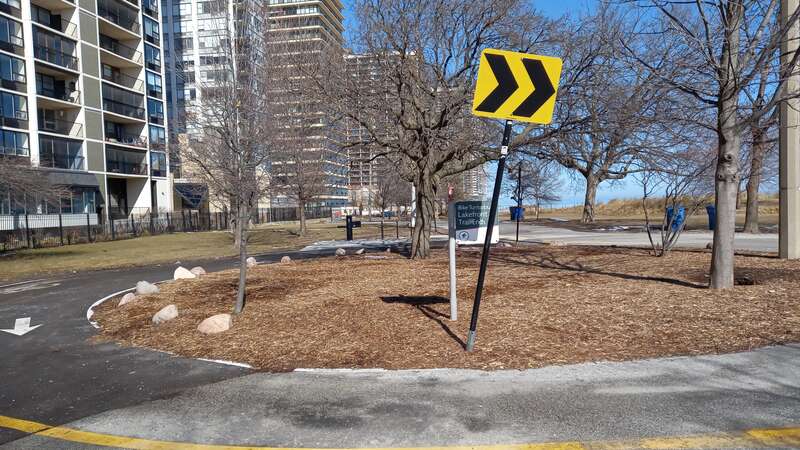 The Lakefront Trail has a roundabout near its northern terminus at Kathy Osterman Beach.