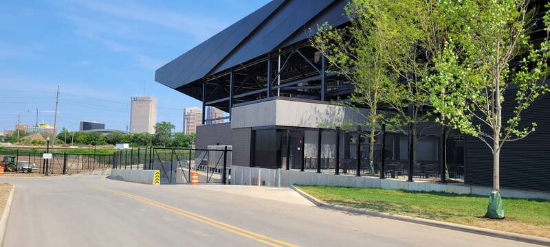 Private entrance near the northeastern side of Lower.com Field. Nordecke Drive, maintained by the City of Columbus, ends at the gate.