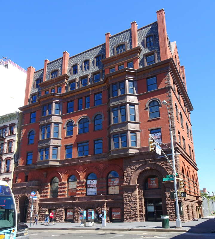 Looking north at rebuilt Mount Morris Bank on a sunny late morning
