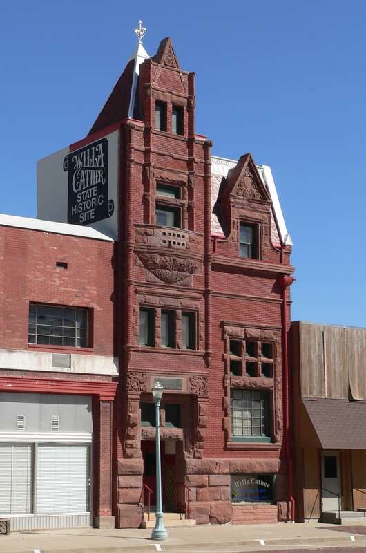 Farmer's and Merchant's Bank Building, located at 338 N. Webster Street in Red Cloud, Nebraska; seen from the northwest.  The Renaissance Revival building was built in 1888-89; it is listed in the National Register of Historic Places.