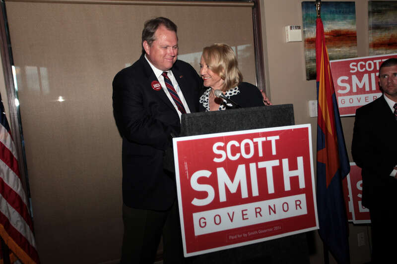 Mayor Scott Smith speaking at a campaign rally, along with Governor Jan Brewer, at Betty's Nosh in Glendale, Arizona.

Please attribute to Gage Skidmore if used elsewhere.