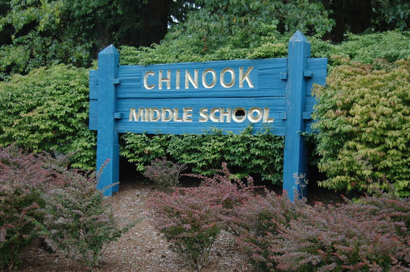 Sign from Chinook Middle School in Bellevue, Washington, just before demolition. The school was rebuilt in 2014.
(Technically the school is in Clyde Hill, however it's part of the Bellevue School District, it has a Bellevue address, it's on the