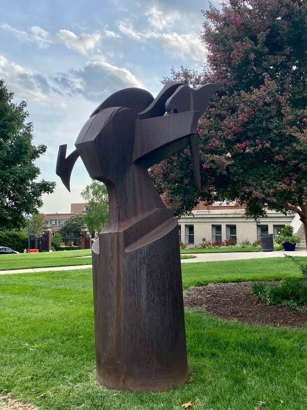 The sculpture &quot;Symbiosis&quot; by Richard Hunt on the Howard University campus.