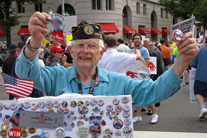 A man sells buttons and other memorabilia at the Taxpayer March on Washington, a Tea Party-affiliated demonstration espousing primarily right-wing values, on September 12, 2009.
More at The Schumin Web:
&amp;lt;a