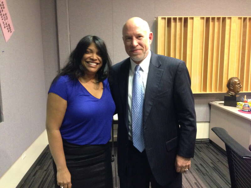 The Chicago Community Trust's President and CEO Terry Mazany with Niala Boodhoo after his #onthetable2014 interview on WBEZ's &quot;Afternoon Shift.&quot;