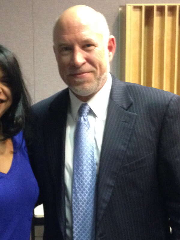 The Chicago Community Trust's President and CEO Terry Mazany with Niala Boodhoo after his #onthetable2014 interview on WBEZ's &quot;Afternoon Shift.&quot;
