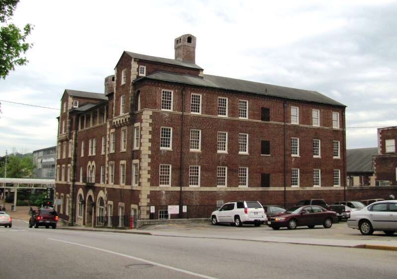 The NRHP-listed YMCA building in Knoxville, Tennessee, USA, looking southwest.