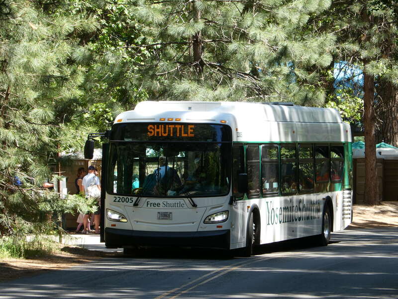 Yosemite Shuttle bus in Yosemite Village in May 2022