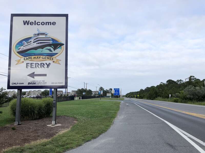 View east along U.S. Route 9 (Cape Henlopen Drive) at Cape May-Lewes Ferry Road in Lewes, Sussex County, Delaware