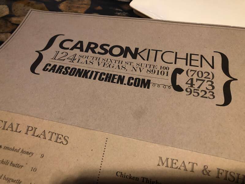 Menu at Carson Kitchen in Las Vegas, Nevada