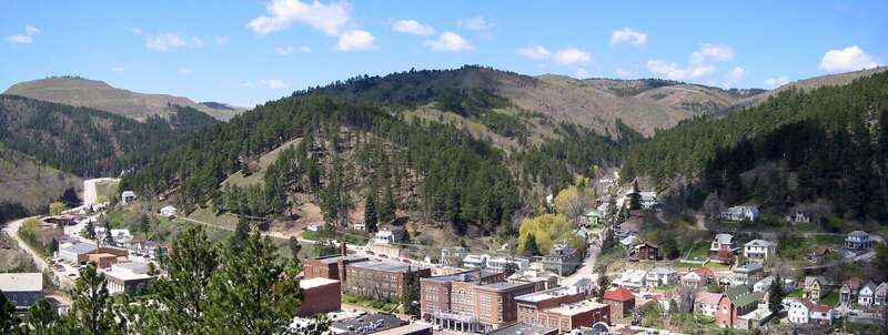Deadwood today (view from Mount Moriah). (Photo taken and uploaded by the author.)
Photo sharpened, cropped, and color, levels, and contrast corrected by Schcambo.