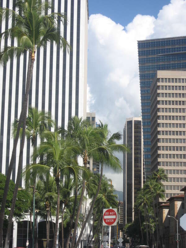 Honolulu's famous leaning skyscraper - second back on the right