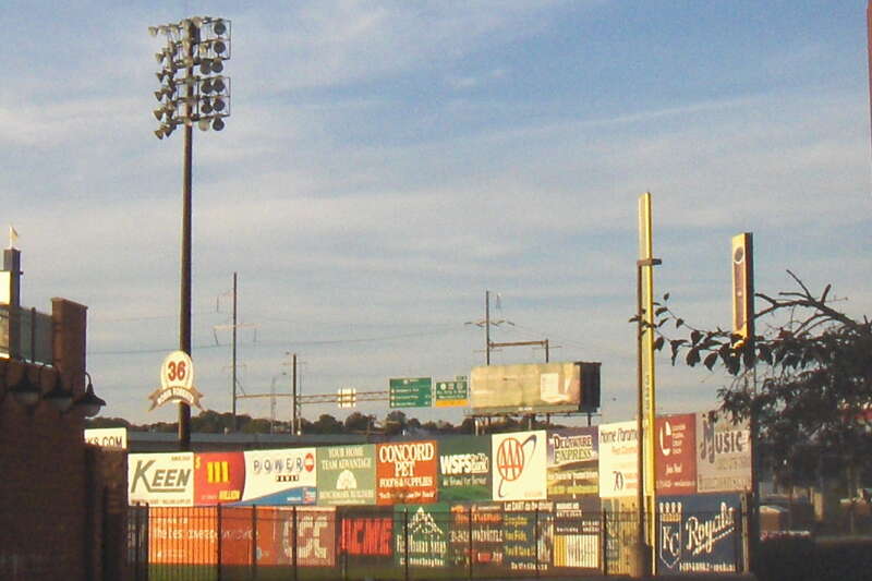 Backwall of Judy Johnson Field.  Located at Frawley Stadium on the Christina Riverfront in Wilmington, Delaware.  It serves as the home for the Wilmington Blue Rocks baseball team.