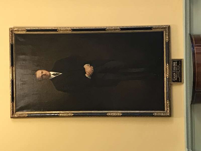 Massachusetts State House interior, senate receiving room, portrait of Calvin Coolidge