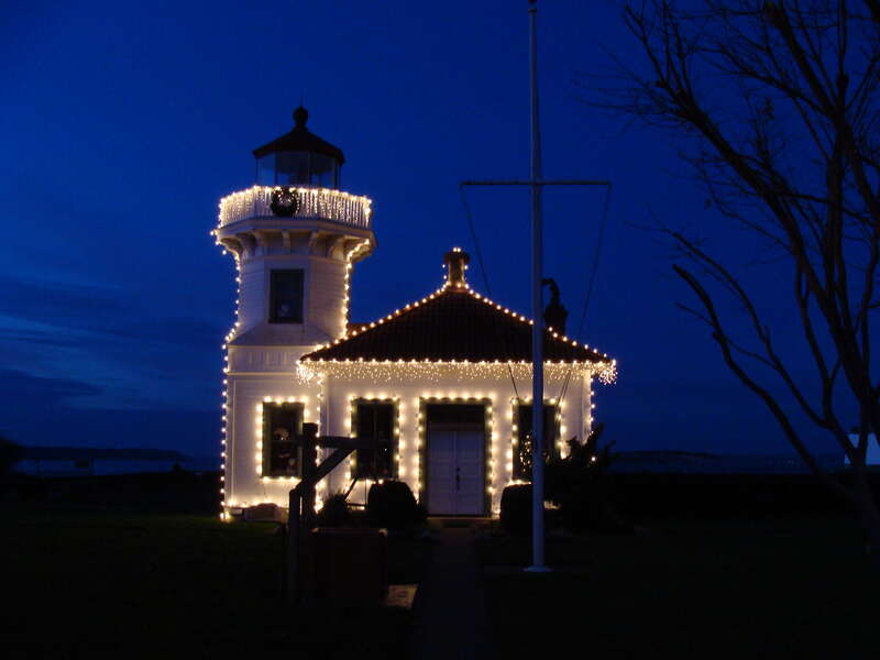Mukilteo Lighthouse at dusk.