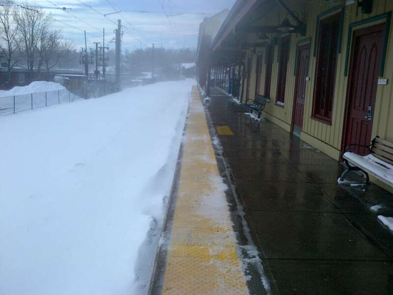 Drifting snow at the MTA Metro-North Railroad New Canaan station completely covered the tracks to the platform level after the snowstorm, Saturday, February 9, 2013.