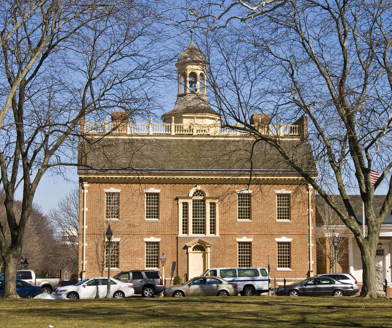 Old Delaware State House. Dover, Delaware, USA, seen from the Dover Green