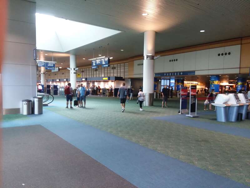 This is the Pre-Security area of the Portland International Airport before where they check your bags for your flight.