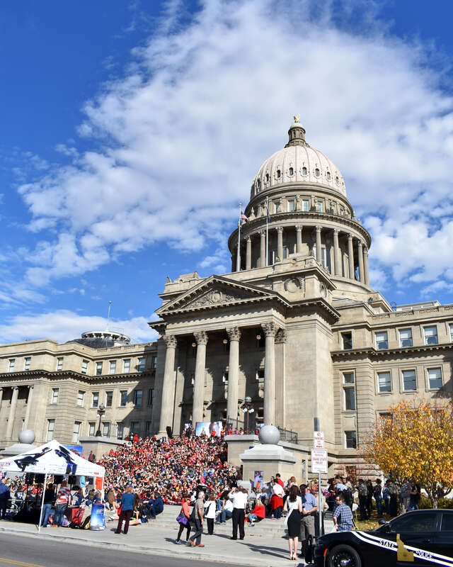 Students attend a Red Ribbon Week event at the Idaho State Capitol Building in Boise.