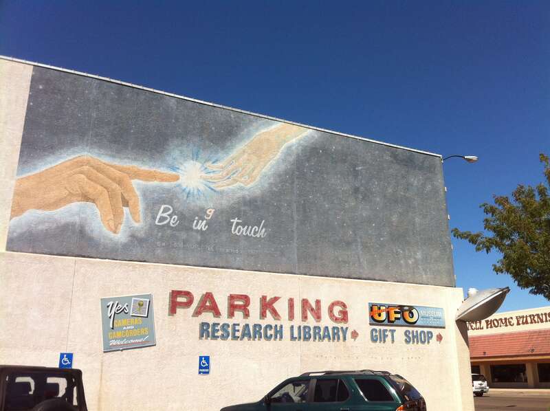 Mural depicting a scene from the film E.T. the Extra-Terrestrial, Roswell UFO Museum, Roswell, New Mexico, USA.