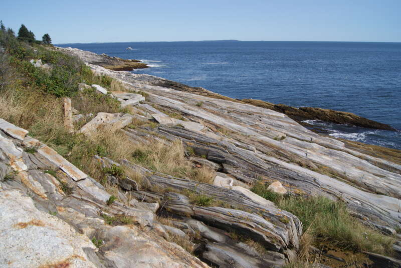The rugged coastline near Pemaquid Point Lighthouse, Bristol, Maine, USA.