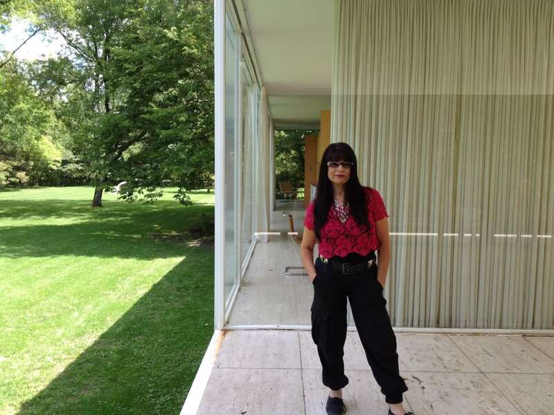 Sharon Exley in 2012 at the Farnsworth House, Plano Illinois.