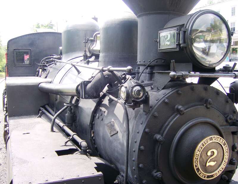 Front of Shay Locomotive built by Lima Locomotive Works. Lima # 3320. Locomotive is still in operation in Cass Scenic Railroad State Park in WV, USA.