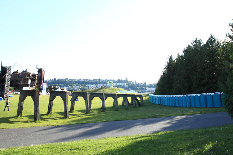The portable toilets were zip tied shut.