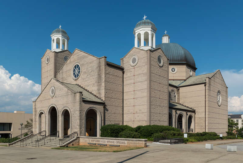 A west view of the Saint George Greek Orthodox Cathedral, Greenville, South Carolina