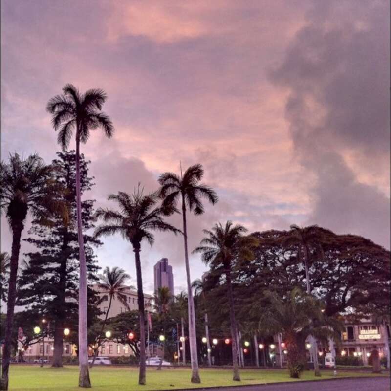 Kona weather this morning gave us some interesting cloud patterns at sunrise during my morning run around the Capitol district. It's the the festive winter holiday shopping season so the red/green light globes are up, and the &quot;Season's Greetings&quot;