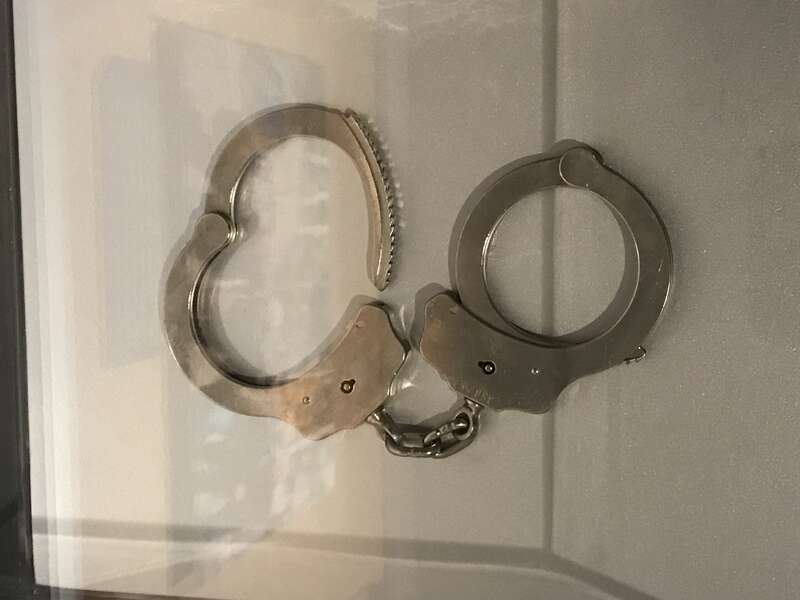 The handcuffs used to arrest Ted Kaczynski—the Unabomber—in 1996, on display at the National Postal Museum in Washington, D.C.