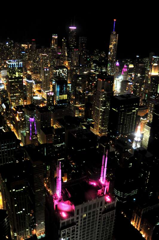 Since it was Breast Cancer Awareness month, Chicago's skyline was lit up in pink.