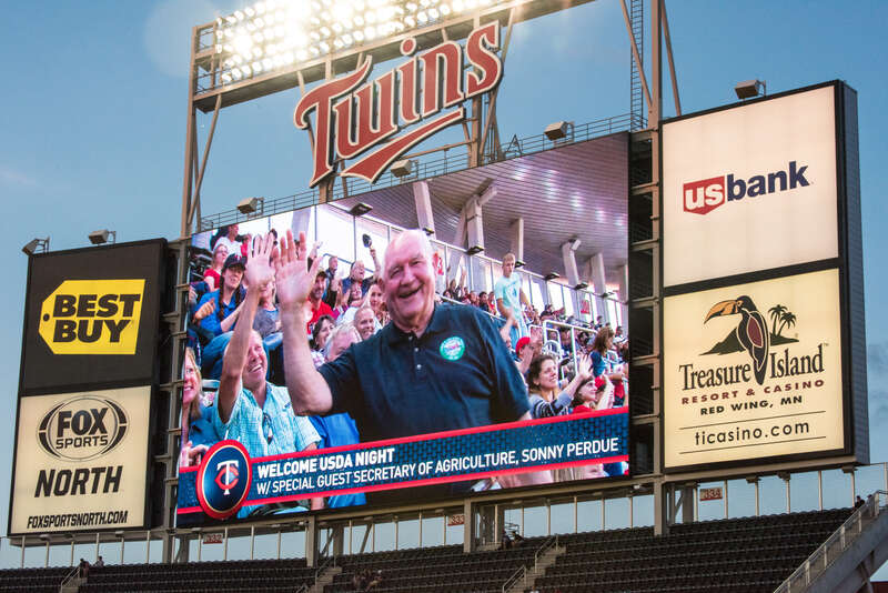 U.S. Department of Agriculture (USDA) Secretary Sonny Perdue spends time with USDA employees at Target field to meet with and watch a Minnesota Twins (vs. Rangers) baseball game, during USDA Night, in Minneapolis, MN, on August 6, 2017. Following a